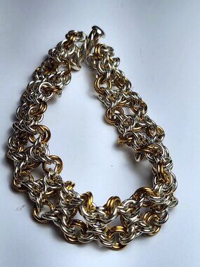 NWOT 925 Sterling Silver Chainmaille Toggle Bracelet Two Tone Wide Handwoven 7.5